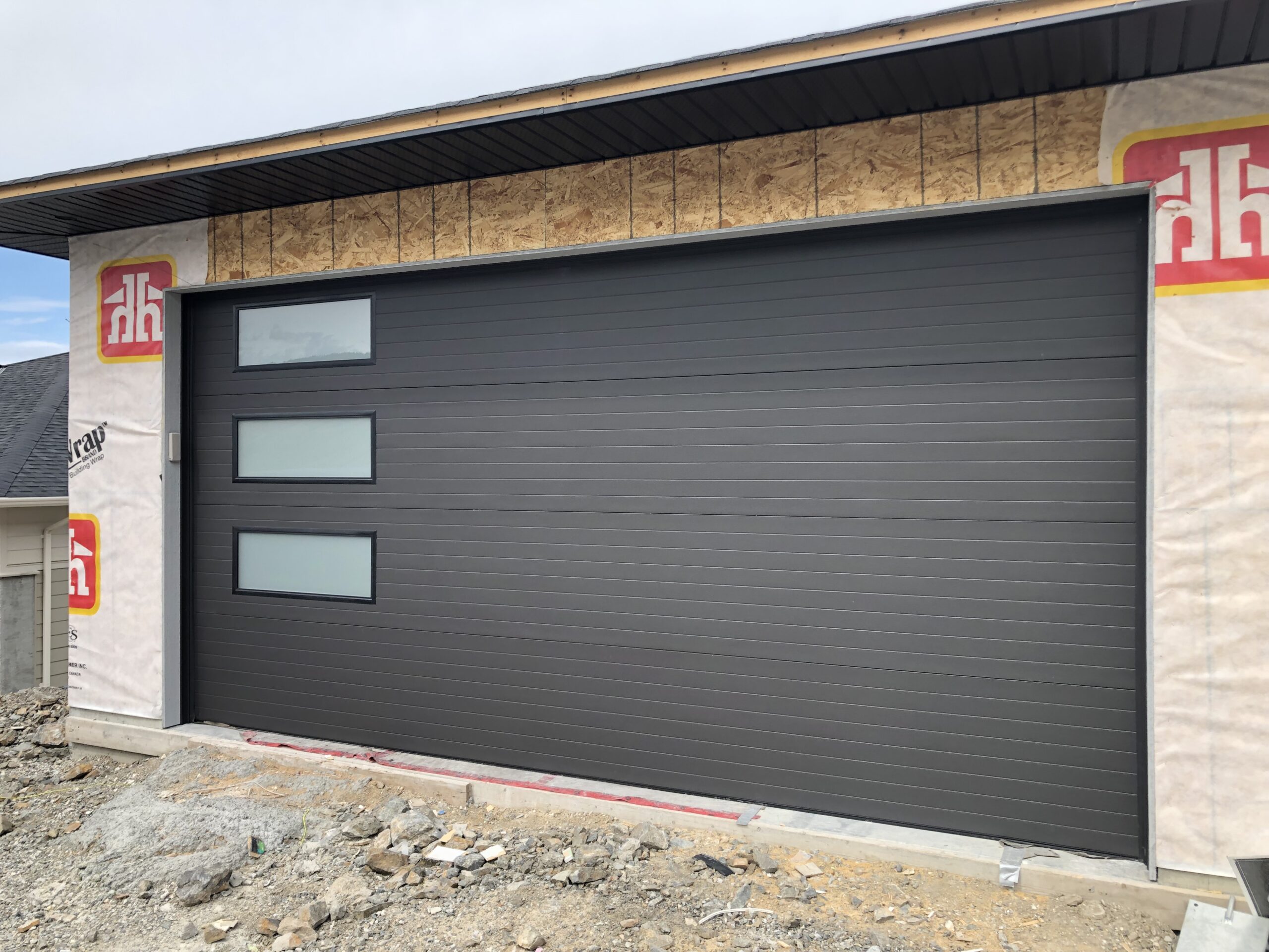Modern plank wood garage door